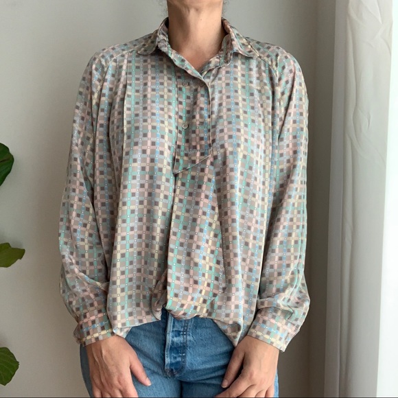 Vintage Tops - Vintage Jack Dale Blouse Geometric Print Multicolor L